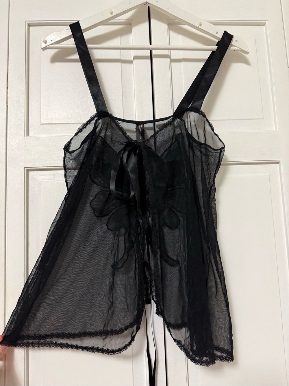 Victoria's Secret Tie Front Sheer Black Butterfly Babydoll Lingerie Mesh Tank